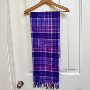 James Pringle Weavers 100% Pure New Wool Purple Plaid Scarf. 11” by 56”